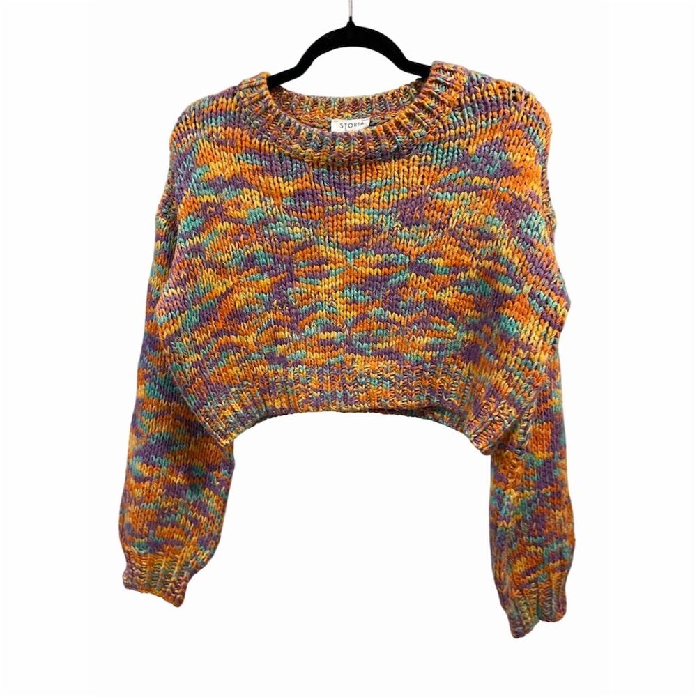 Storia Women's Multicolor Knit Crop Sweater Size S Long Sleeve Pullover - Picture 3 of 5
